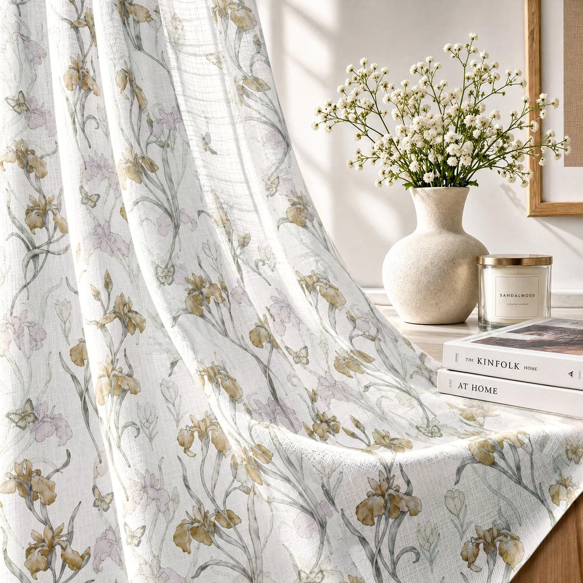 HOKIPO Iris Sheer Curtains, 7 Feet Long - Mustard
