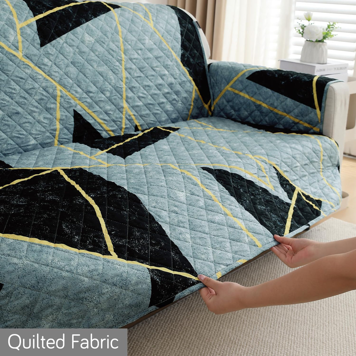 Waterproof Printed Quilted Quick Dry L Shape Sofa Seat Cover Mat, Multicolor Abstract Geometry