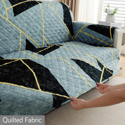Waterproof Printed Quilted Quick Dry L Shape Sofa Seat Cover Mat, Multicolor Abstract Geometry