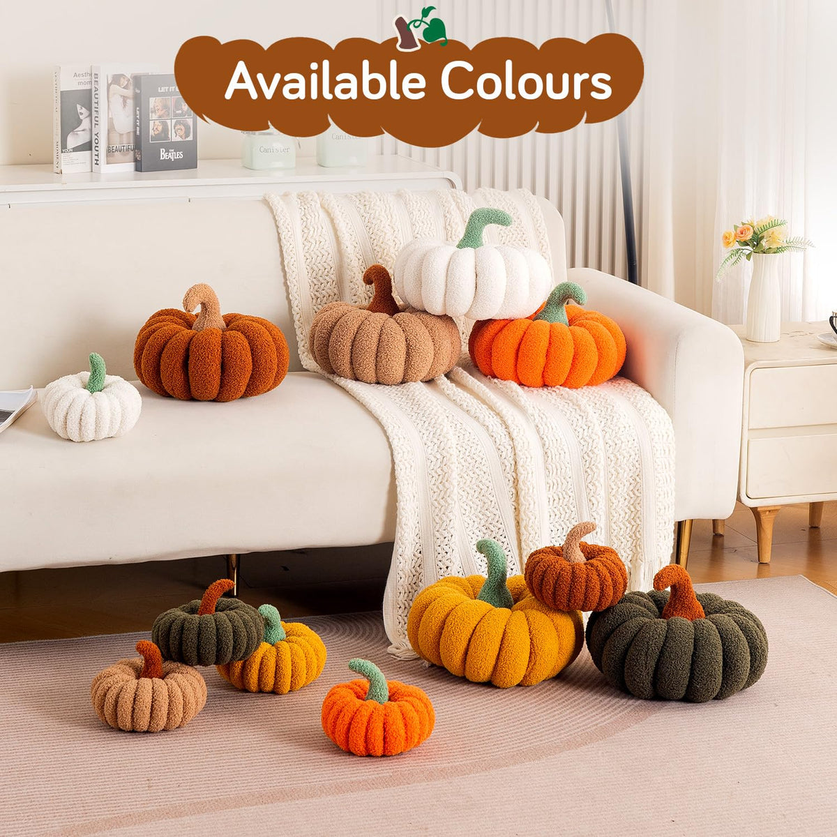 HOKIPO Pumpkin Shaped Throw Pillow for Fall & Party Decor, 20 cm, Brown