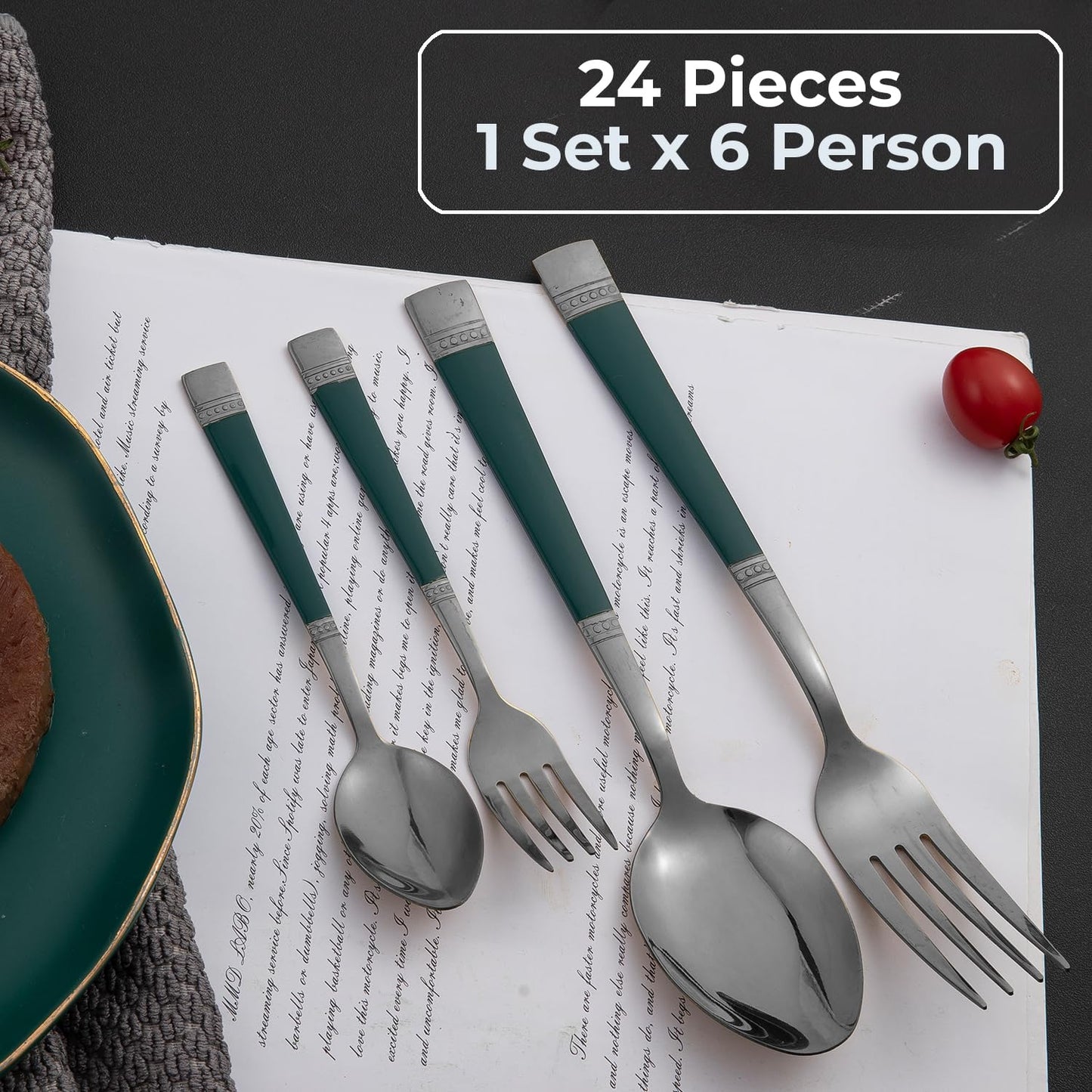 Cutlery Set of 18 / 24 Pcs Stainless Steel Flatware Set, Mirror Finish - Black