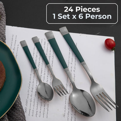 Cutlery Set of 18 / 24 Pcs Stainless Steel Flatware Set, Mirror Finish - Black