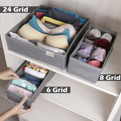 Non-Woven Fabric Undergarment Organizer Storage Box For Drawers Bra Panty Socks Tie Lingerie Organizer For Wardrobe, Grey