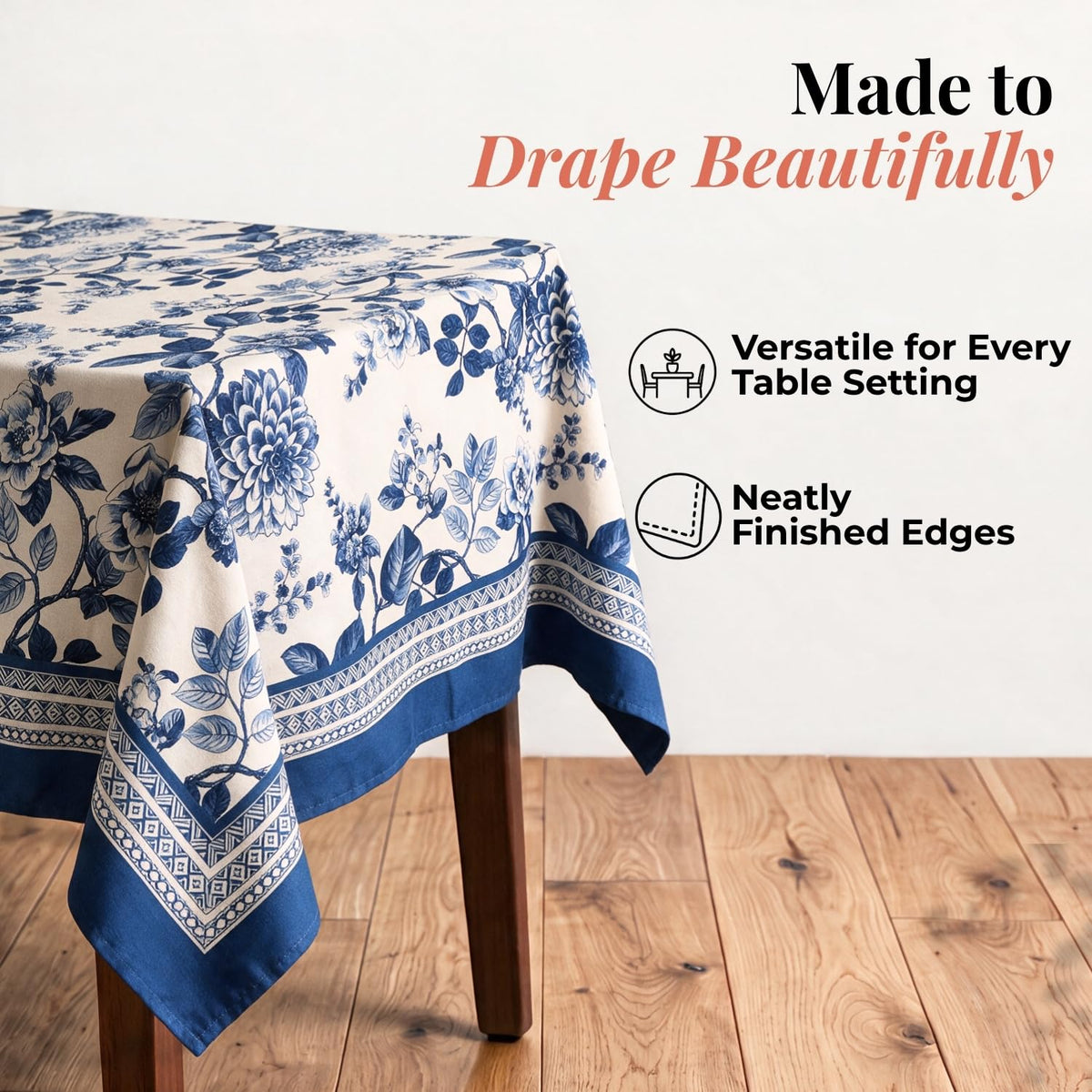 HOKIPO Festive Table Cover Cloth for 6 Seater Dining Table, Blue - image 4