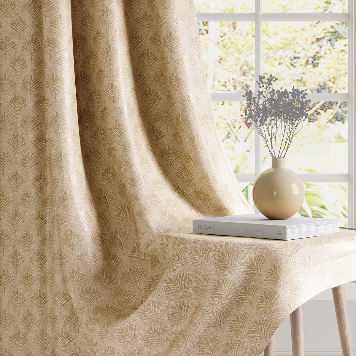 HOKIPO Palmea True Blackout Curtains, 7 Feet Long - Tan
