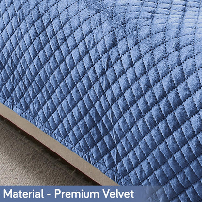 Quilted Velvet Sofa Cover Mat with Side Pockets, Pet Friendly, Placid Blue