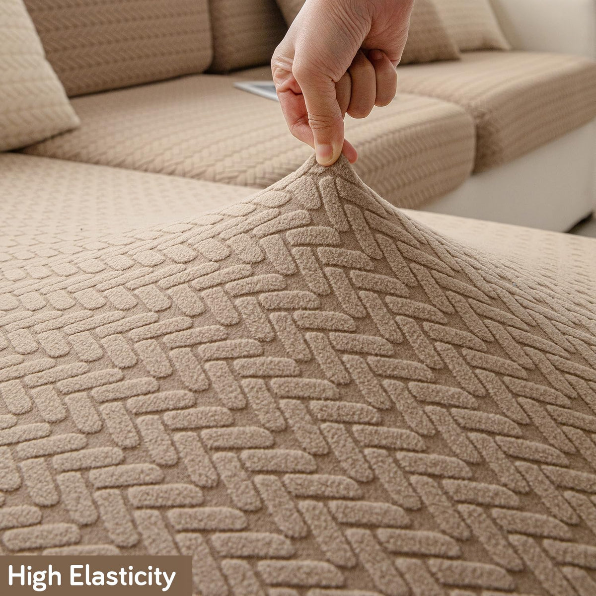 Stretchable Thick Jacquard Textured Seat Couch Cushion Cover for 1/2/3 Seaters, Brown