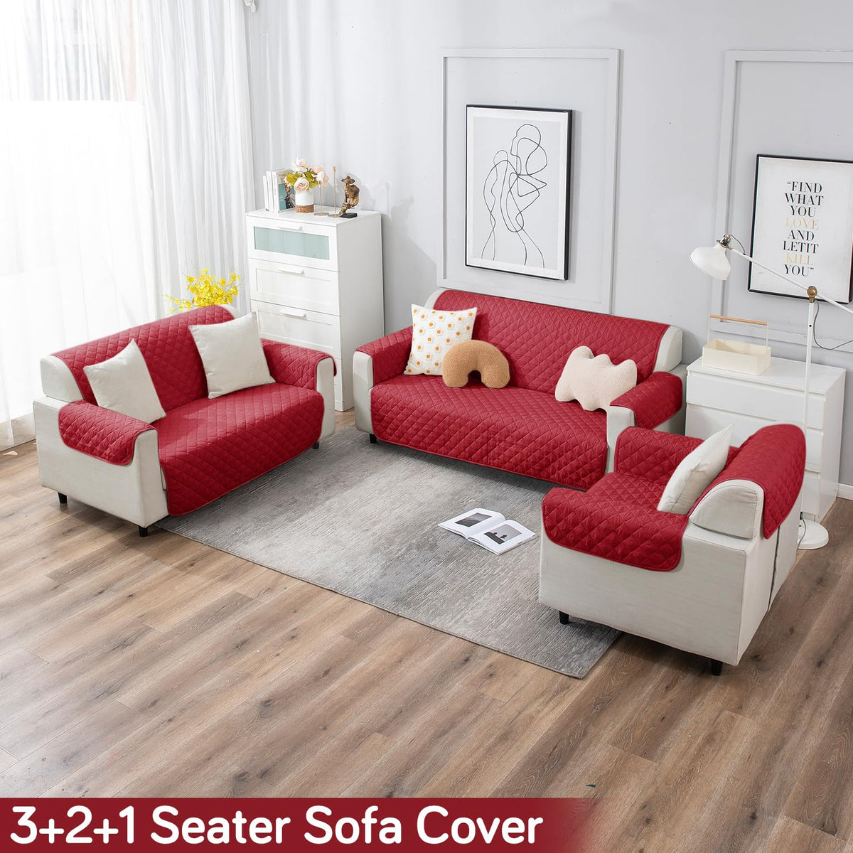 UrbanQuilt Quilted Polyester Sofa Cover Mat Pet Friendly, Scarlet Red
