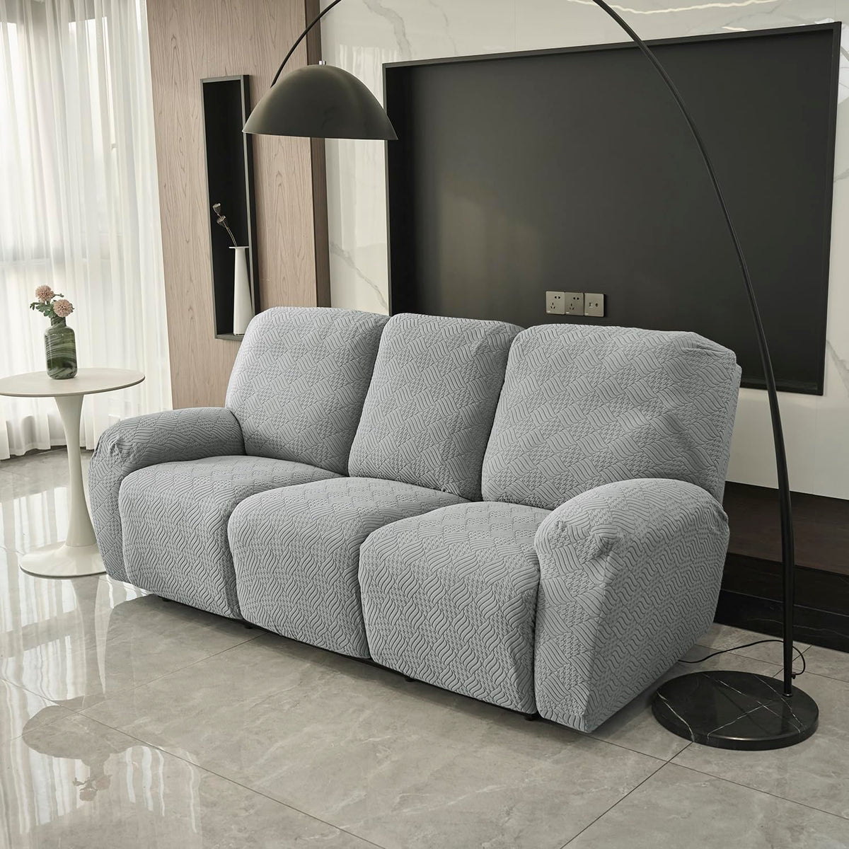 Buy Light Grey Colour Jacquard 3 Seater Recliner Sofa Cover