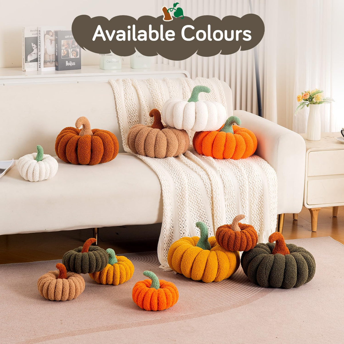 HOKIPO Pumpkin Shaped Throw Pillow for Party Decor, 20 cm, Olive Green