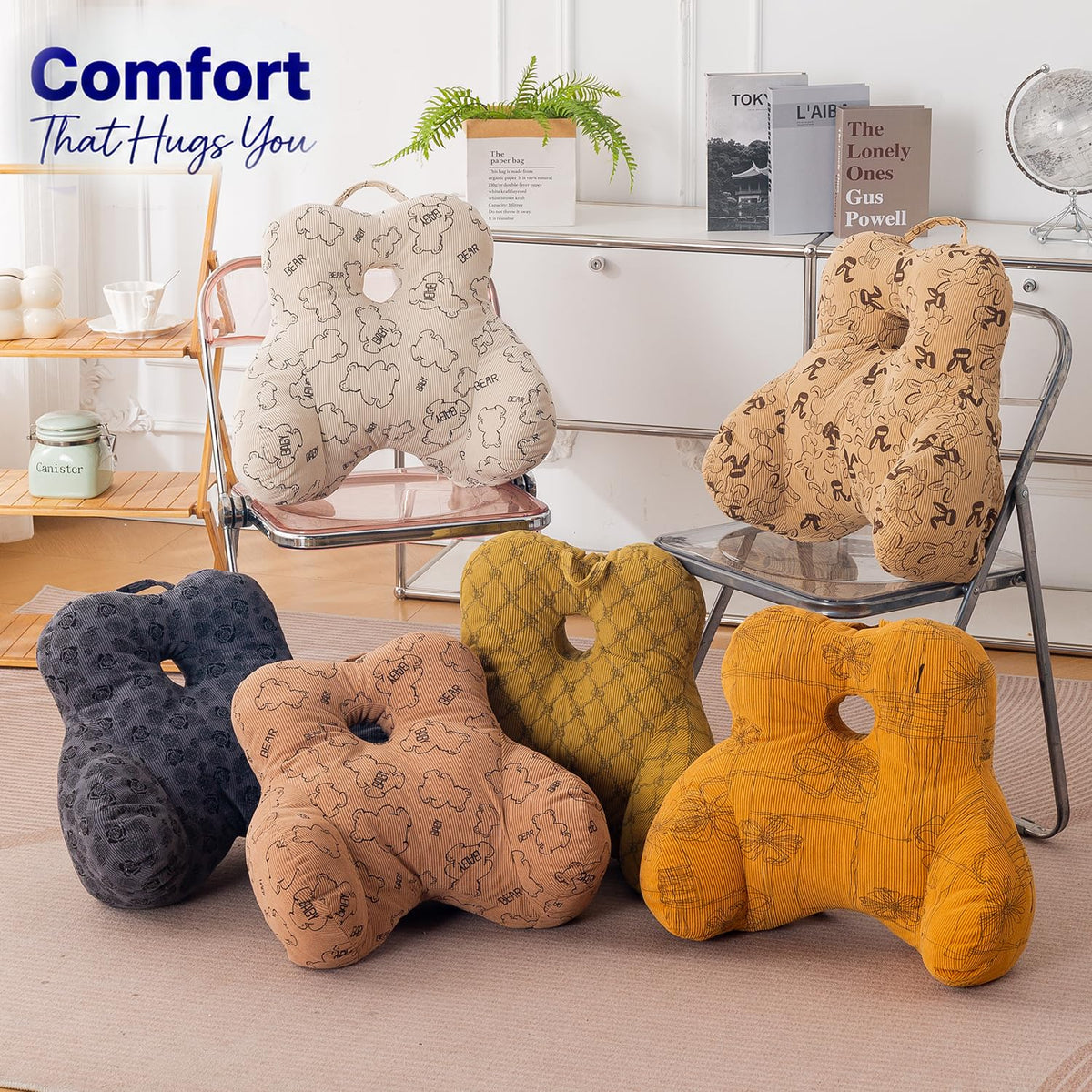 HOKIPO Teddy Lumbar Back Support Cushion, Dark Grey