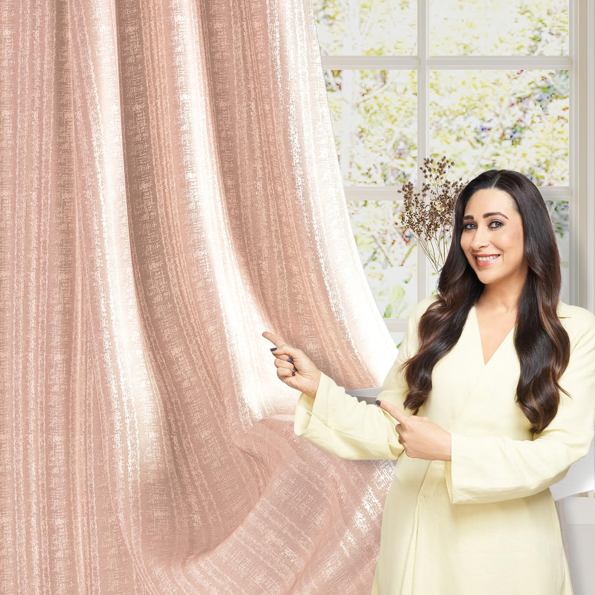 HOKIPO Royal Blend Eyelet Curtains, 7 Feet Long - Blush Pink