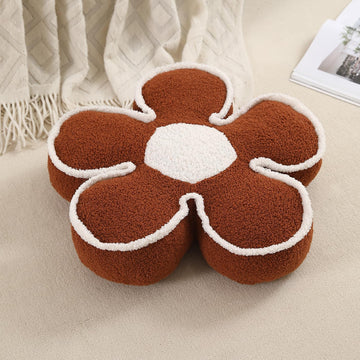 HOKIPO Plush Cotton Flower Cushion | Decorative Throw Pillow for Bed & Sofa - Brown