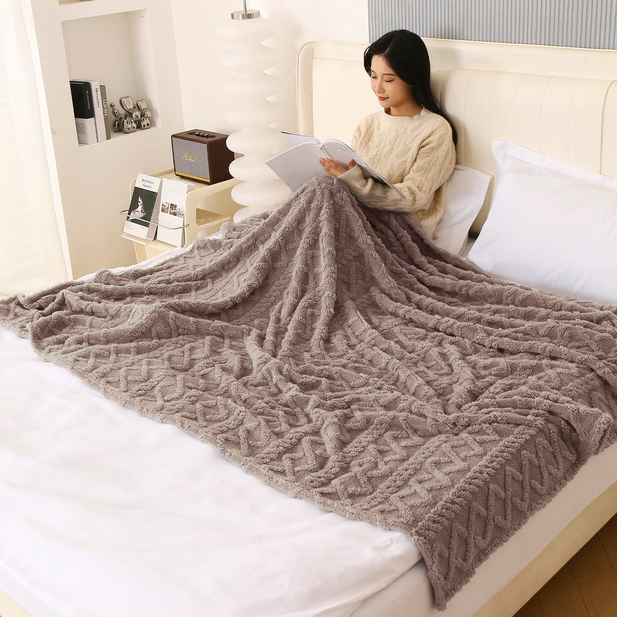 220 GSM Flannel AC Throw Blanket Double Bed Queen, 200x230 cm / 6.5x7.5 feet, Latte Brown