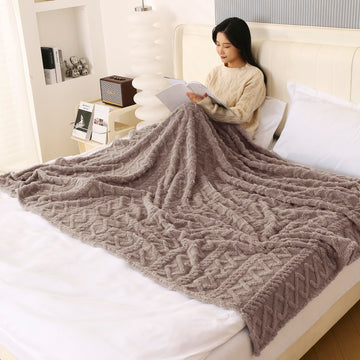 220 GSM Flannel AC Throw Blanket Double Bed Queen, 200x230 cm / 6.5x7.5 feet, Latte Brown