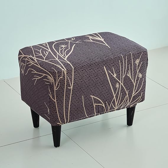 Stretchable 140 GSM Footstool Cover, Dark Coffee Twigs