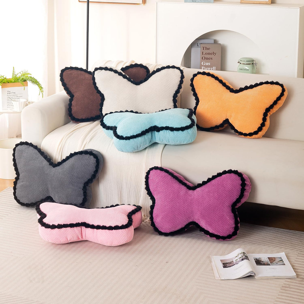 HOKIPO Butterfly Shaped Cushion for Kids Room & Sofa, 53x33 cm, Orange