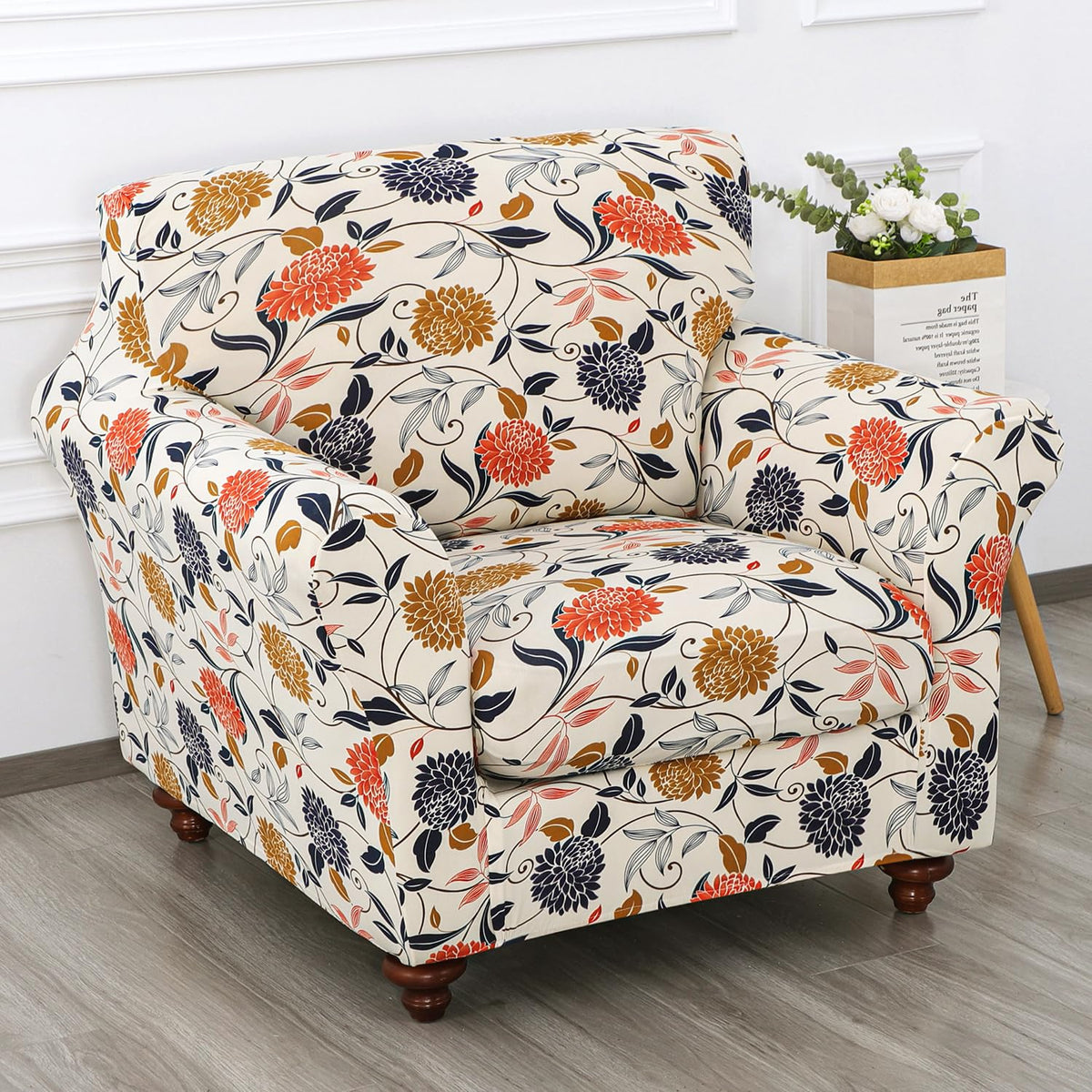 Printed Stretchable Sofa Slipcover with 1/2/3 Pc Separate Seat Cushion Cover for each 1/2/3 Seater, Sunset Botanical Bloom