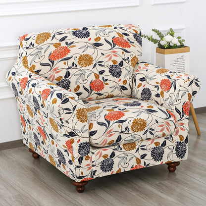 Printed Stretchable Sofa Slipcover with 1/2/3 Pc Separate Seat Cushion Cover for each 1/2/3 Seater, Sunset Botanical Bloom