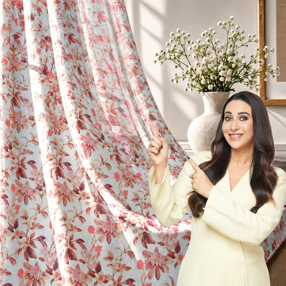 HOKIPO Petal Mist Sheer Eyelet Curtains, 7 Feet Long - Rose Blossoms