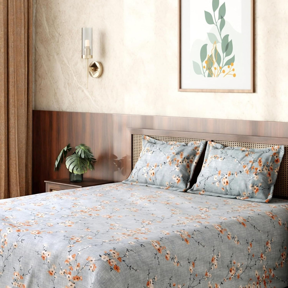 HOKIPO King Size Cotton Bedsheet, 2 Pillow Covers, Lotus, Slate Blue - image 10