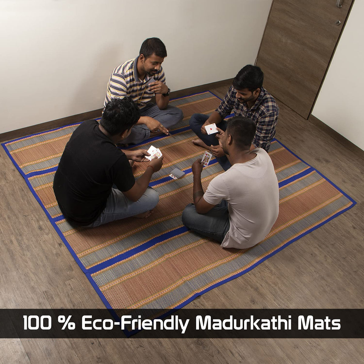 Natural Handmade Madurkathi Large Chatai Mats for Home, Blue