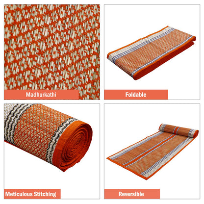 Natural Handmade Madurkathi Large Chatai Mats for Home, Orange