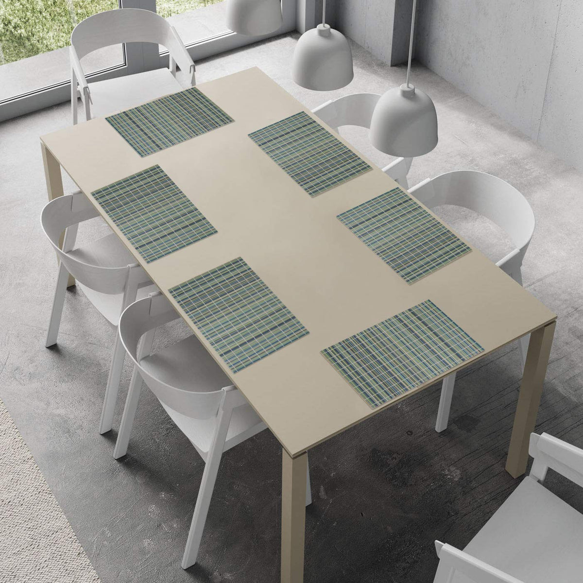 Sea Green Stripes Reversible Bamboo Placemats for Dining Table Set of 6