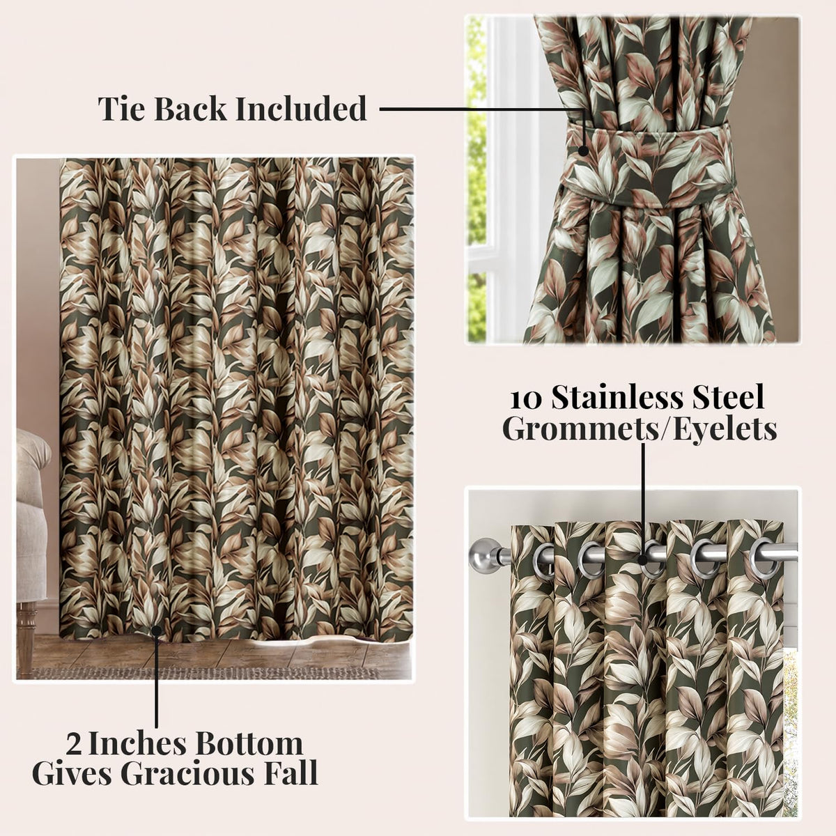 HOKIPO Shade Garden Curtains, 7 Feet Long - Silver Leaf Mocha Brown - image 3