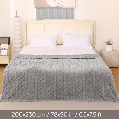 220 GSM Flannel AC Throw Blanket Double Bed Queen, 200x230 cm / 6.5x7.5 feet, Light Grey