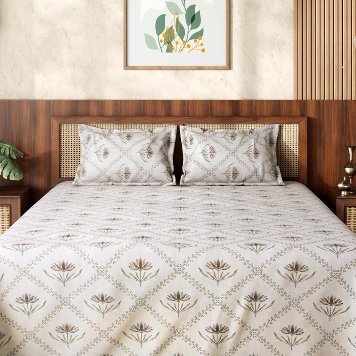HOKIPO King Size Cotton Bedsheet, 2 Pillow Covers, Lotus, Terracotta - image 9