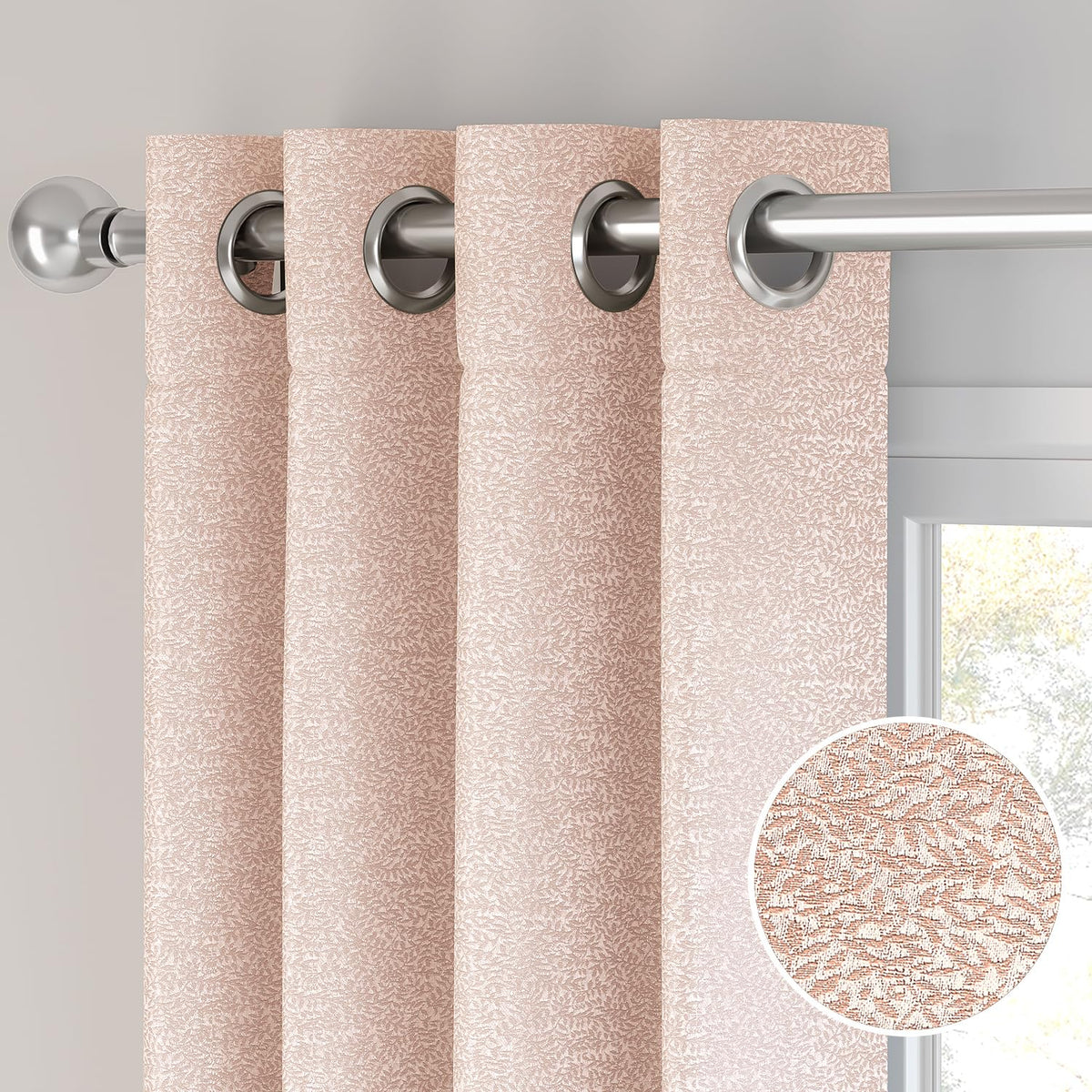 HOKIPO Eden Eyelet Curtains, 7 Feet Long - Blush Pink - image 7