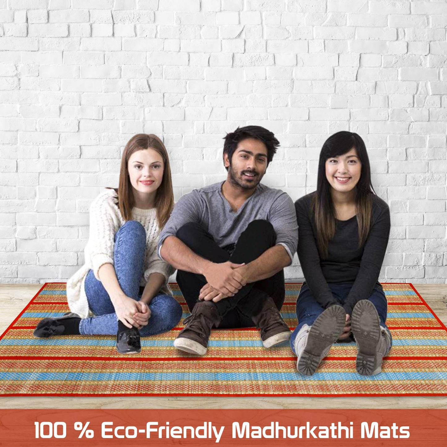 Natural Handmade Madurkathi Large Chatai Mats for Home, Red