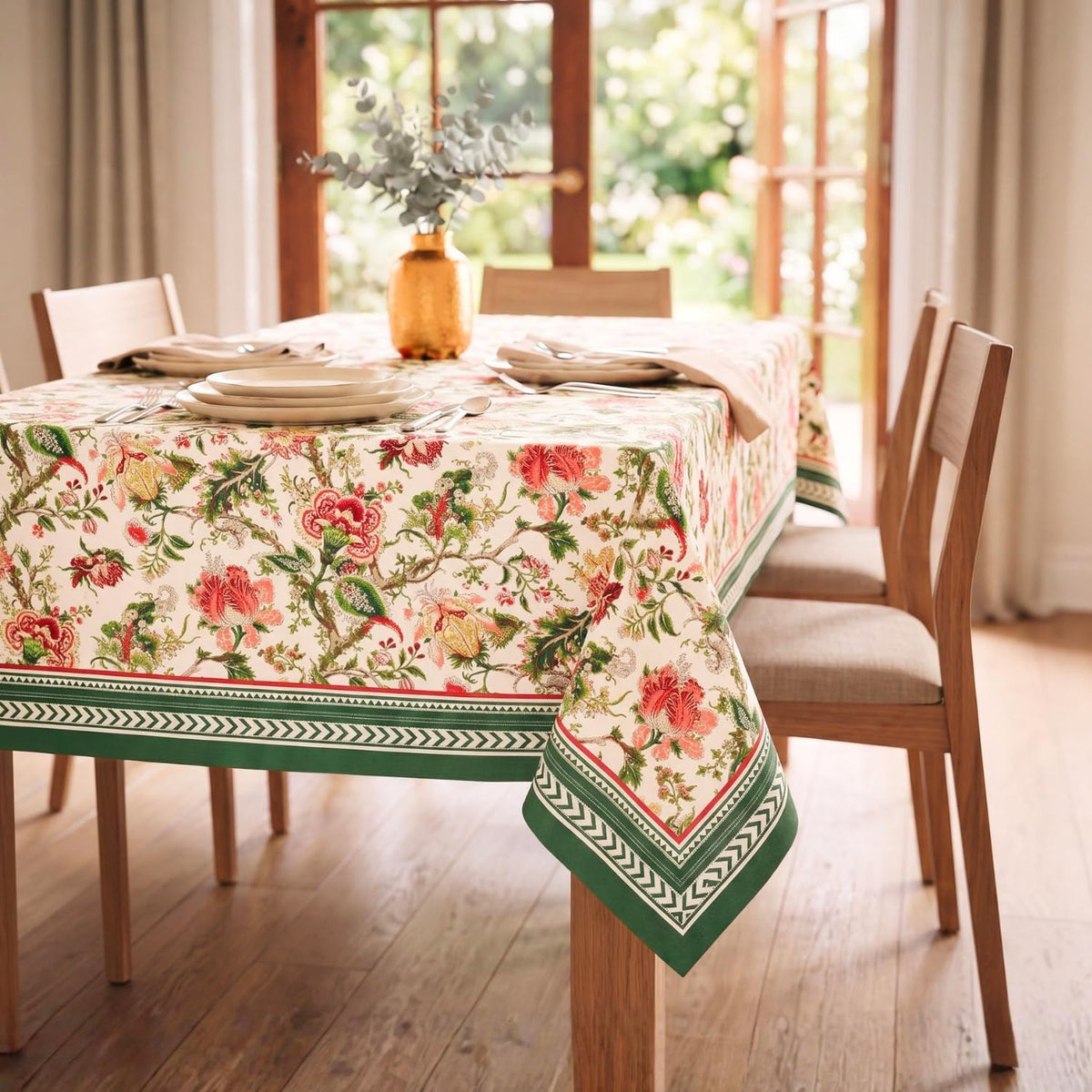 HOKIPO Jacobean Floral 6 Seater Table Cloth, Green - image 1