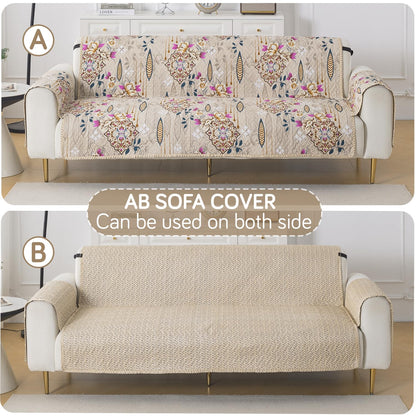 Easy Drape Reversible Quilted 5-Seater Sofa Cover (3+1+1), Garden Classic