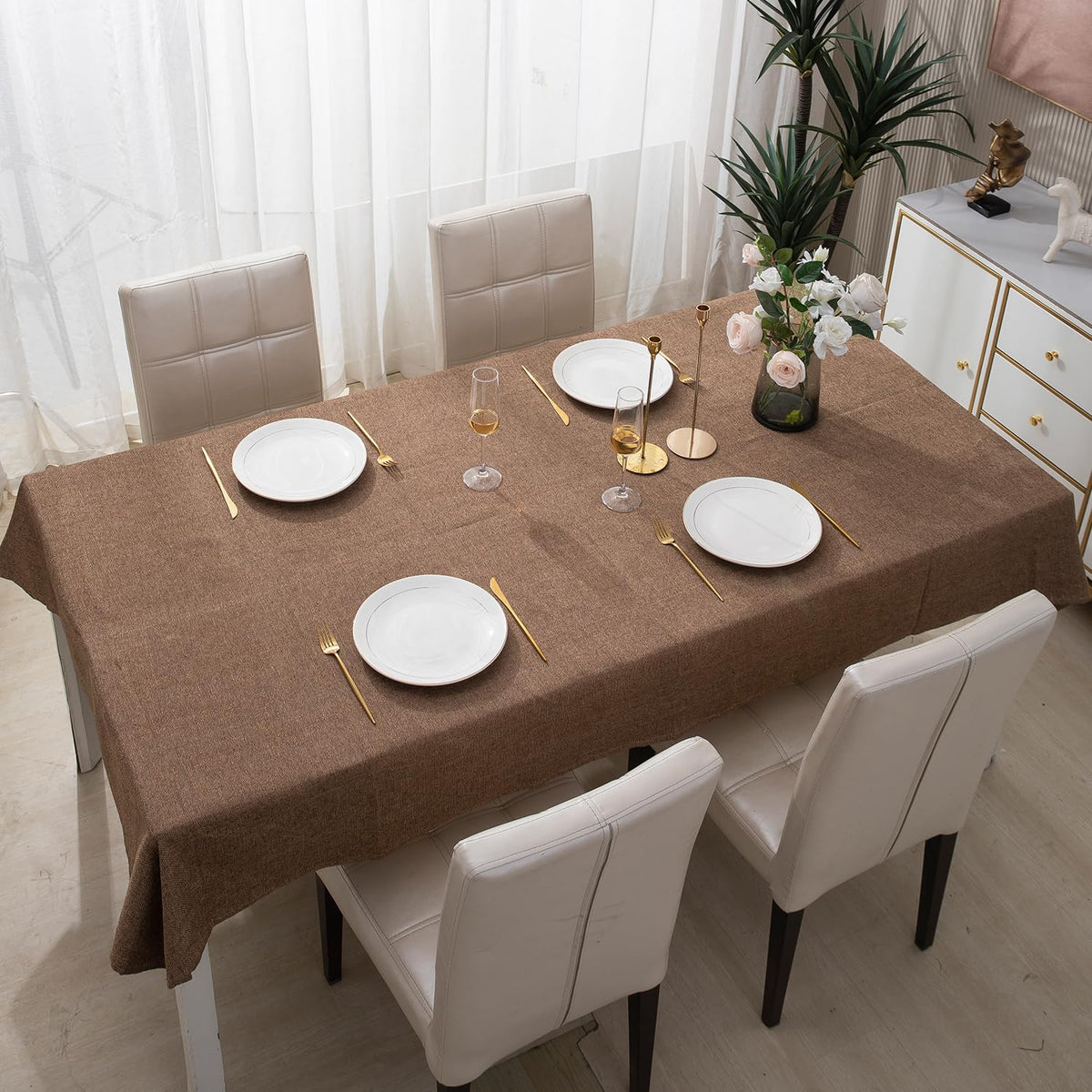 Buy Brown Colour Poly Jute Table Cover Online | HOKIPO
