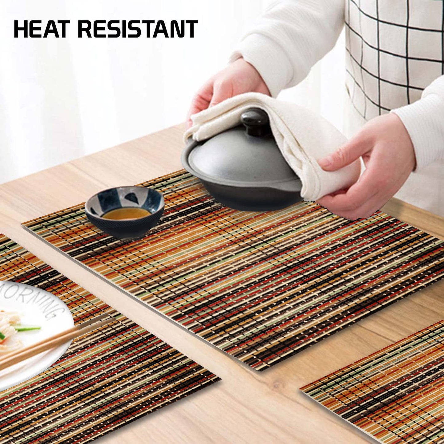Heat Resistant Wooden Placemats Set of 6 Dining Table Mats, 45x30 cm, Multicolor