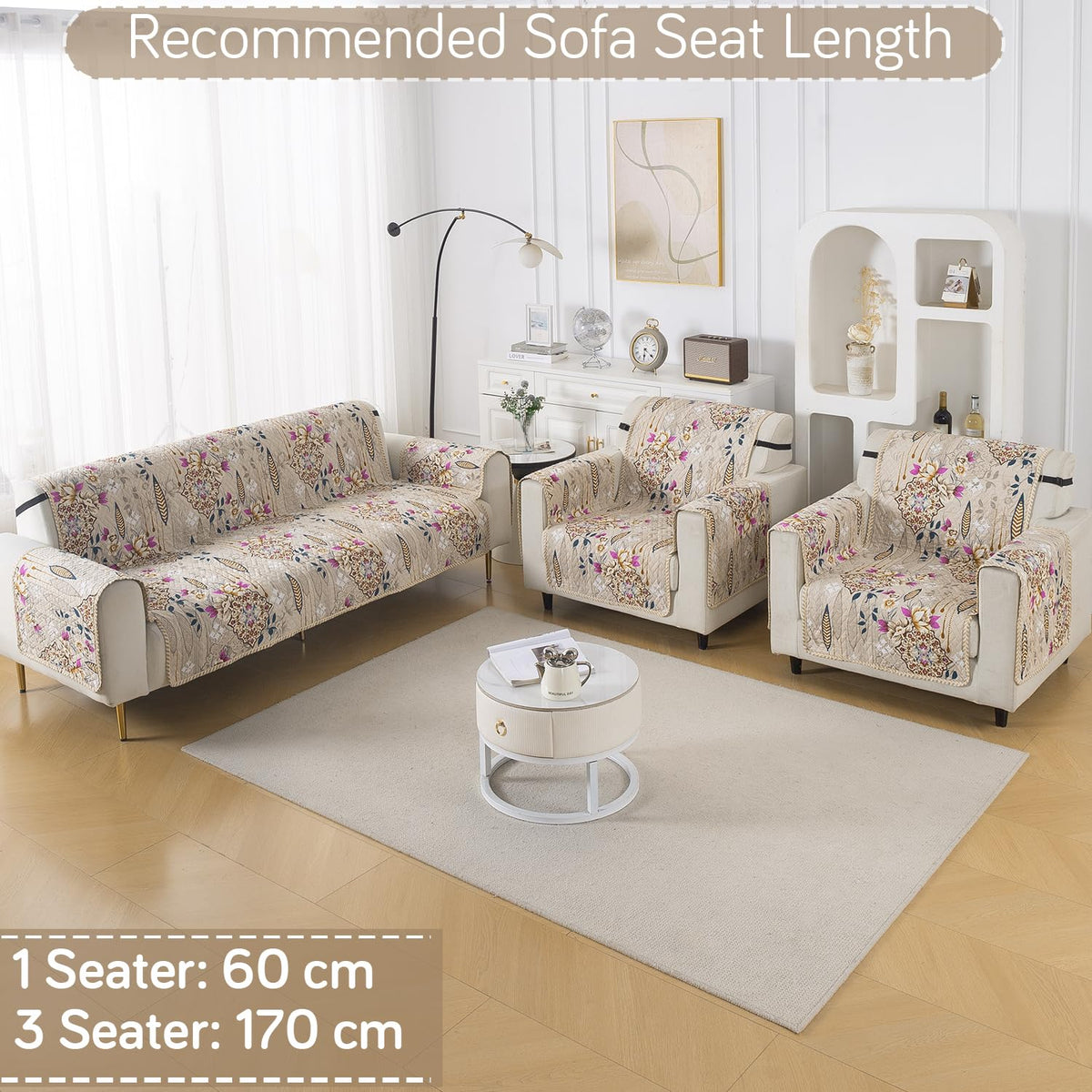 Easy Drape Reversible Quilted 5-Seater Sofa Cover (3+1+1), Garden Classic
