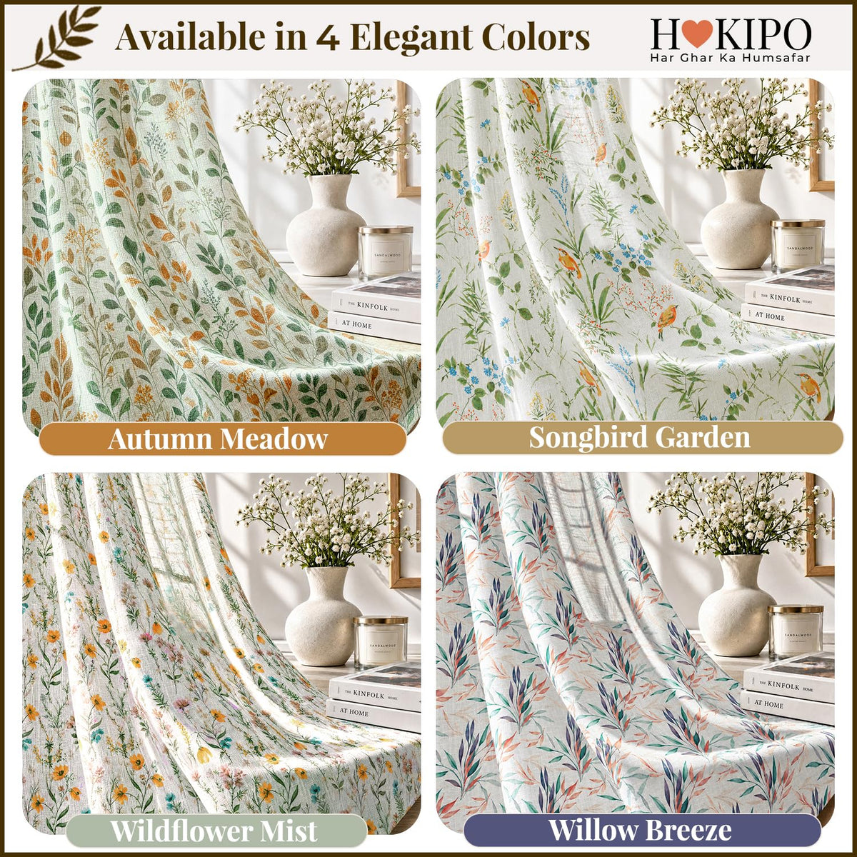 HOKIPO Petals & Poetry Sheer Curtains, 7 Feet Long - Autumn Meadow - image 8