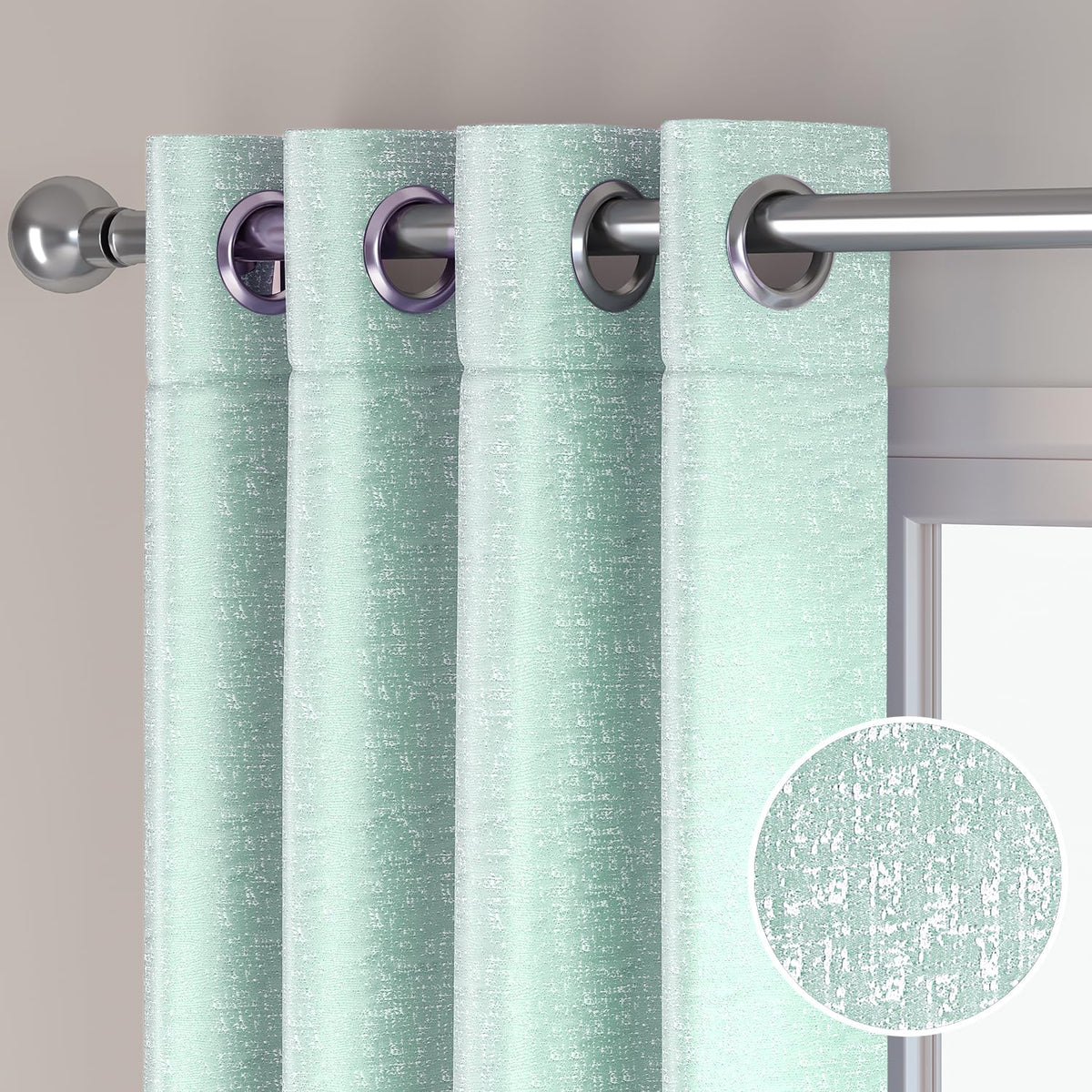 HOKIPO Imperia Eyelet Curtains, 7 Feet Long - Soft Mint - image 7