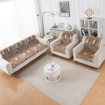 Royal Aangan Premium Chenille Jacquard Sofa Cover 5 Seater Set 3+1+1 Sofa Cover for Seat & Back, Bagh Brown
