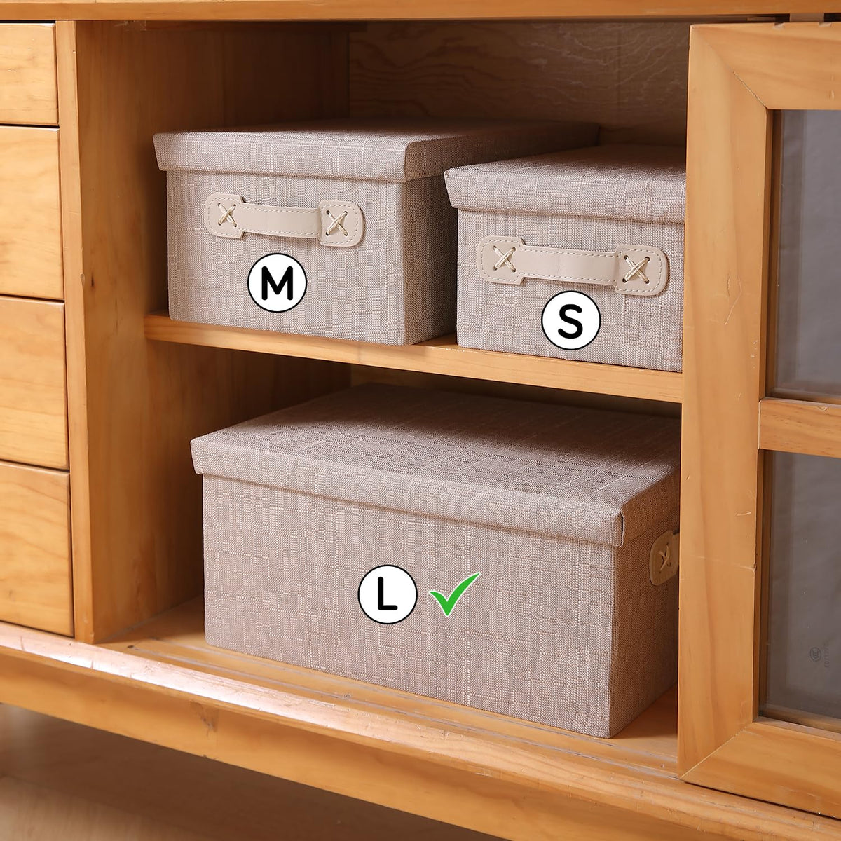 Organisers Storage Box with Lid, Beige, Pack of 2