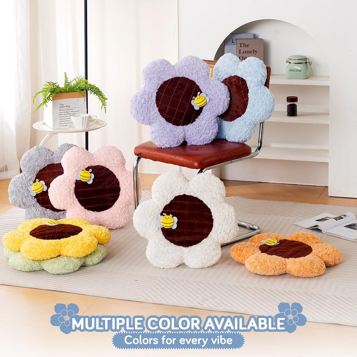 HOKIPO Sunflower Bee Cushion for Sofa & Bed, 50 cm, Blue