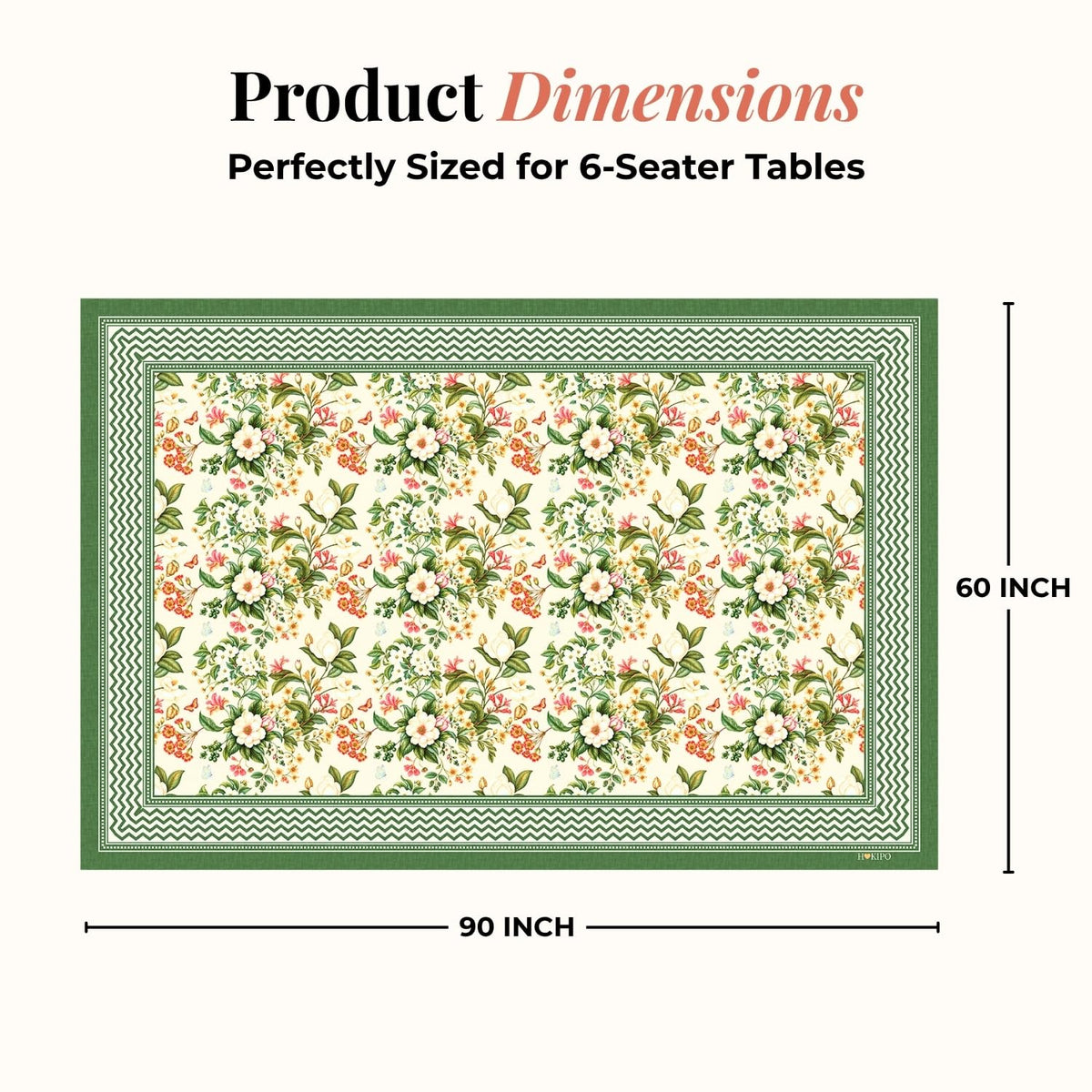 HOKIPO Garden Floral 6 Seater Table Cloth, Green - image 5
