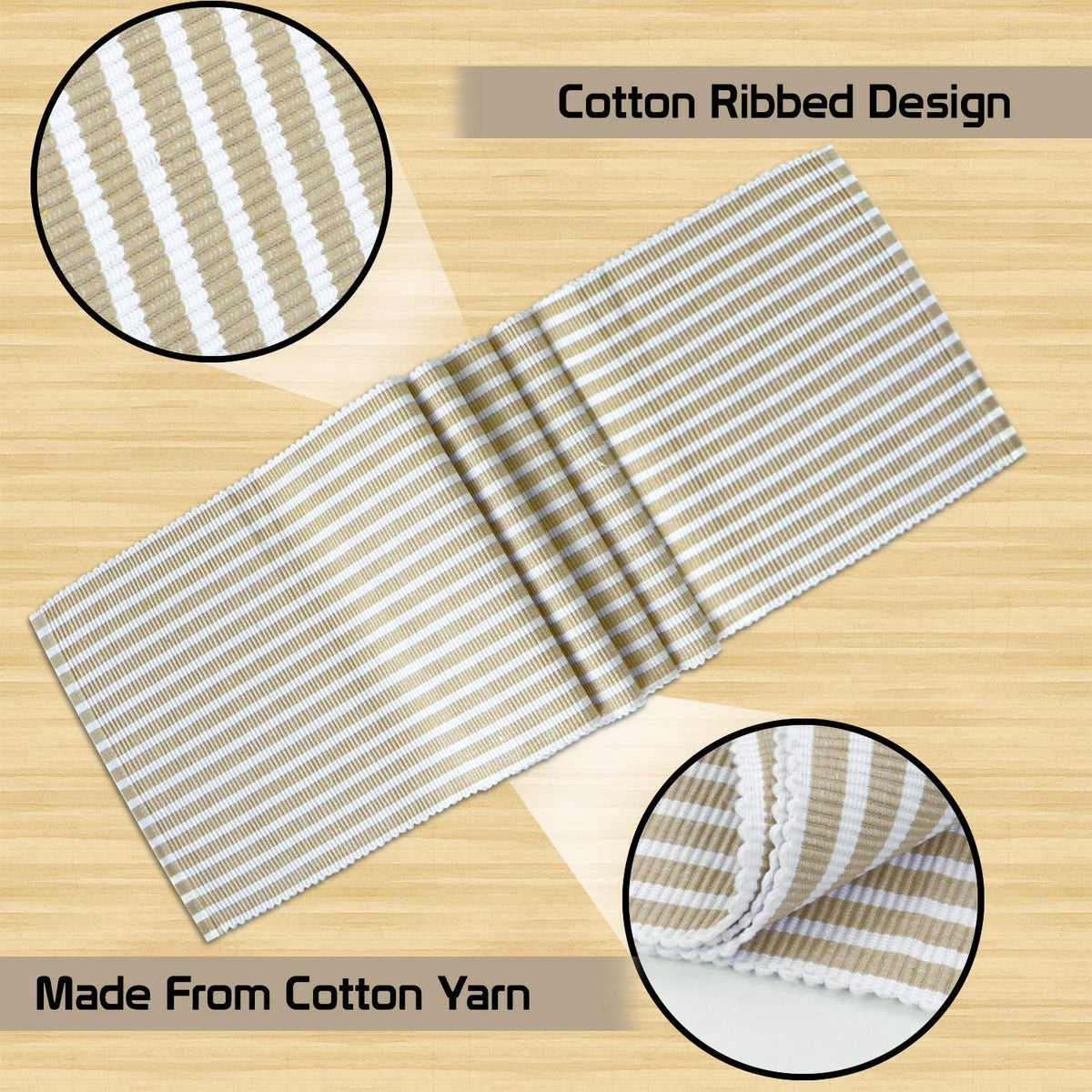 Buy Brown Colour Cotton Ribbed Table Runner Mat | HOKIPO 
