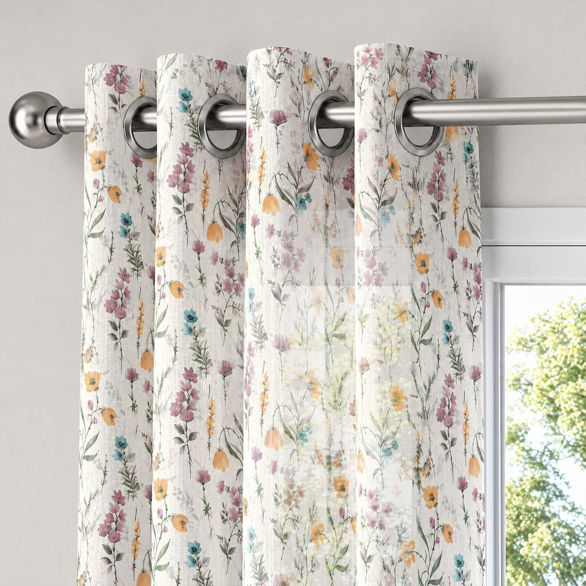 HOKIPO Petals & Poetry Sheer Curtains, 7 Feet Long - Wildflower Mist - image 6
