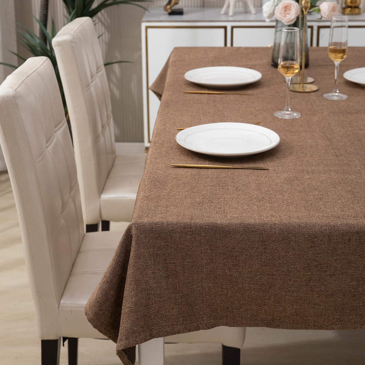 Buy brown colour poly jute table cover cloth | HOKIPO