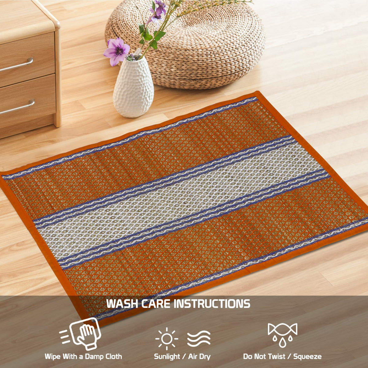 Natural River Grass Handcrafted Pooja Floor Mats/Meditation Prayer Mat/Sittting Mat/Aasan Mat Chatai for Pack of 2/4/6/8, Orange