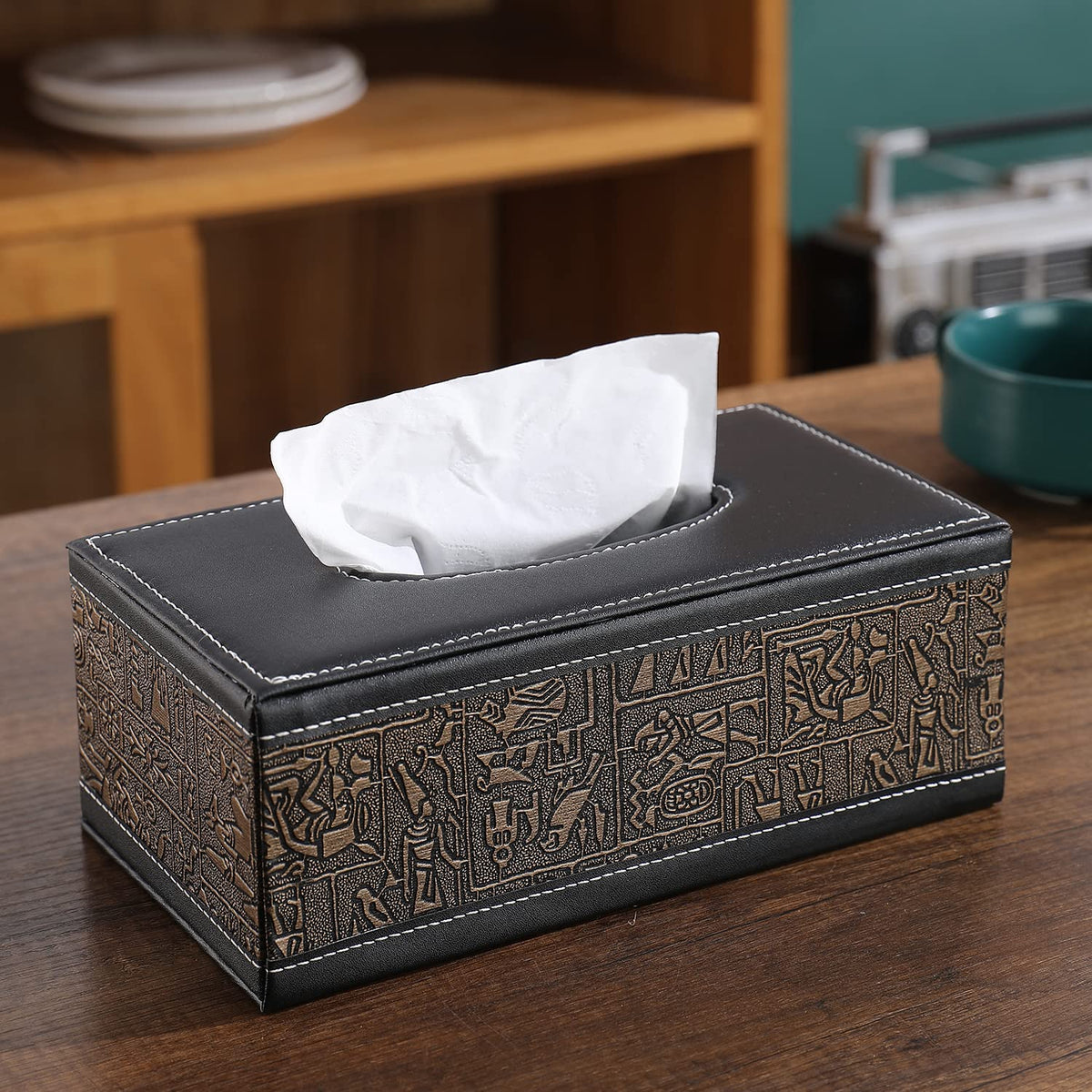 buy metallic PU leather tissue holder | HOKIPO
