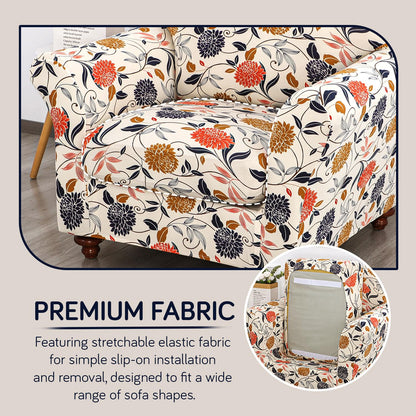 Printed Stretchable Sofa Slipcover with 1/2/3 Pc Separate Seat Cushion Cover for each 1/2/3 Seater, Sunset Botanical Bloom